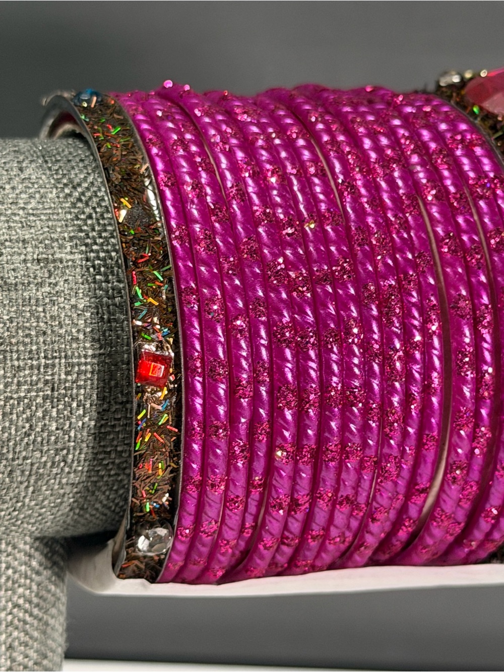 Vibrant Fuchsia Multi-Stone Bangle Set - Picture 5 of 7